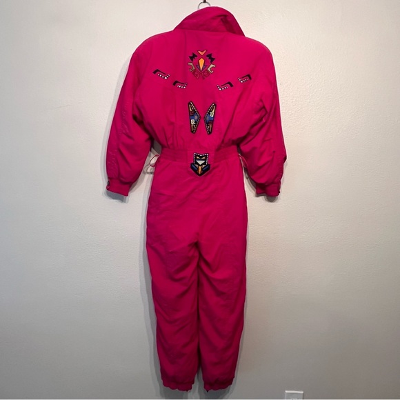 Vintage BOGNER Pink Ski Suit One-Piece Skiwear Aztec Embroidered Motifs Snowsuit - Picture 14 of 16